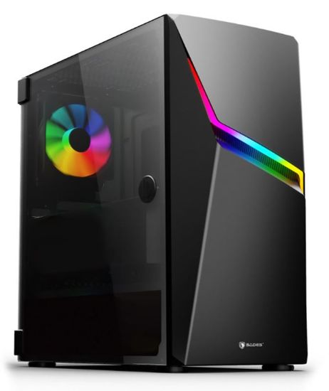 Picture of SADES PC case Niu mid tower 423x210x453mm, 1x fan, διάφανο πλαϊνό, μαύρο